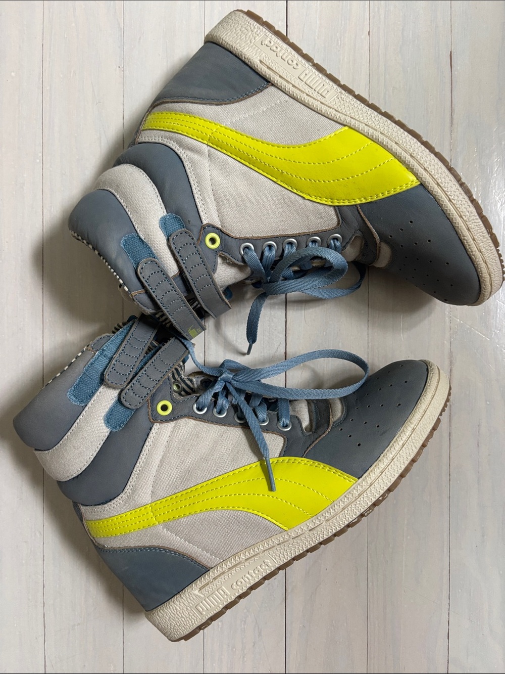 Puma High-Top platform Sneakers in Gray, Light Blue & Neon Yellow women’s 9.5
